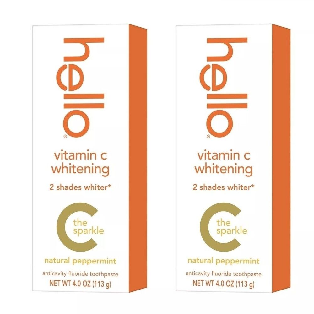 hello Vitamin C Whitening Toothpaste with Fluoride, SLS 4 Ounce (Pack of 2)
